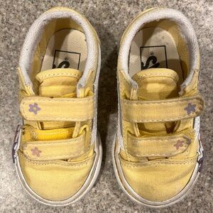 The cutest toddler size 5 Vans. Yellow canvas with pink and purple flowers